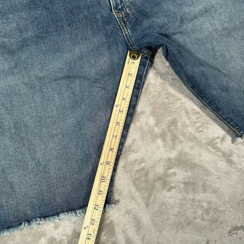 True Religion Ricky Jean Shorts Mens 42 Blue Frayed Hem Flap Pocket Jorts Y2K